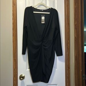 Boohoo Plus Black Long Sleeve Plunge Bodycon Dress